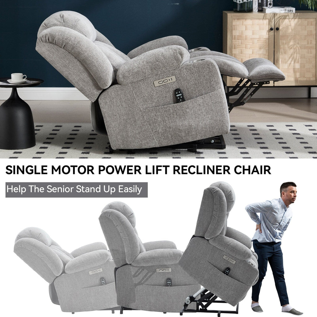 Fauteuil inclinable et massant à 8 points avec relevage électrique en chenille, chauffage de la taille, ports USB et porte-gobelet en acier inoxydable