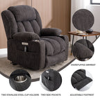 Fauteuil inclinable et massant à 8 points avec relevage électrique en chenille, chauffage de la taille, ports USB et porte-gobelet en acier inoxydable