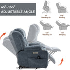 Fauteuil inclinable et massant à 8 points avec relevage électrique en chenille, chauffage de la taille, ports USB et porte-gobelet en acier inoxydable