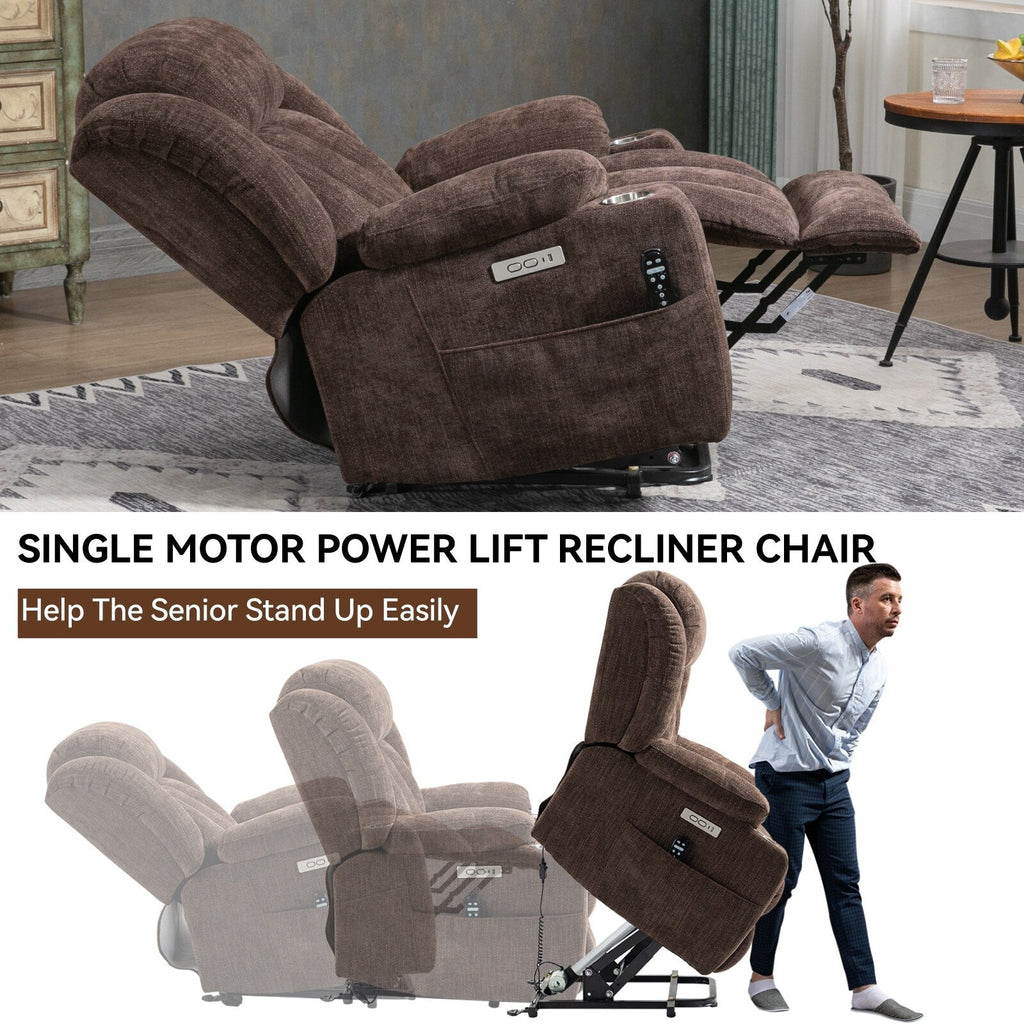 Fauteuil inclinable et massant à 8 points avec relevage électrique en chenille, chauffage de la taille, ports USB et porte-gobelet en acier inoxydable