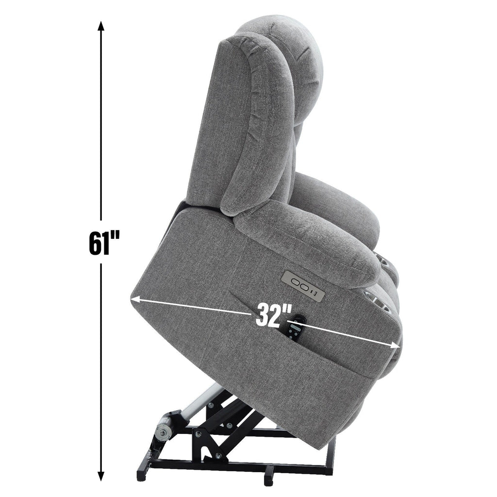 Fauteuil inclinable et massant à 8 points avec relevage électrique en chenille, chauffage de la taille, ports USB et porte-gobelet en acier inoxydable