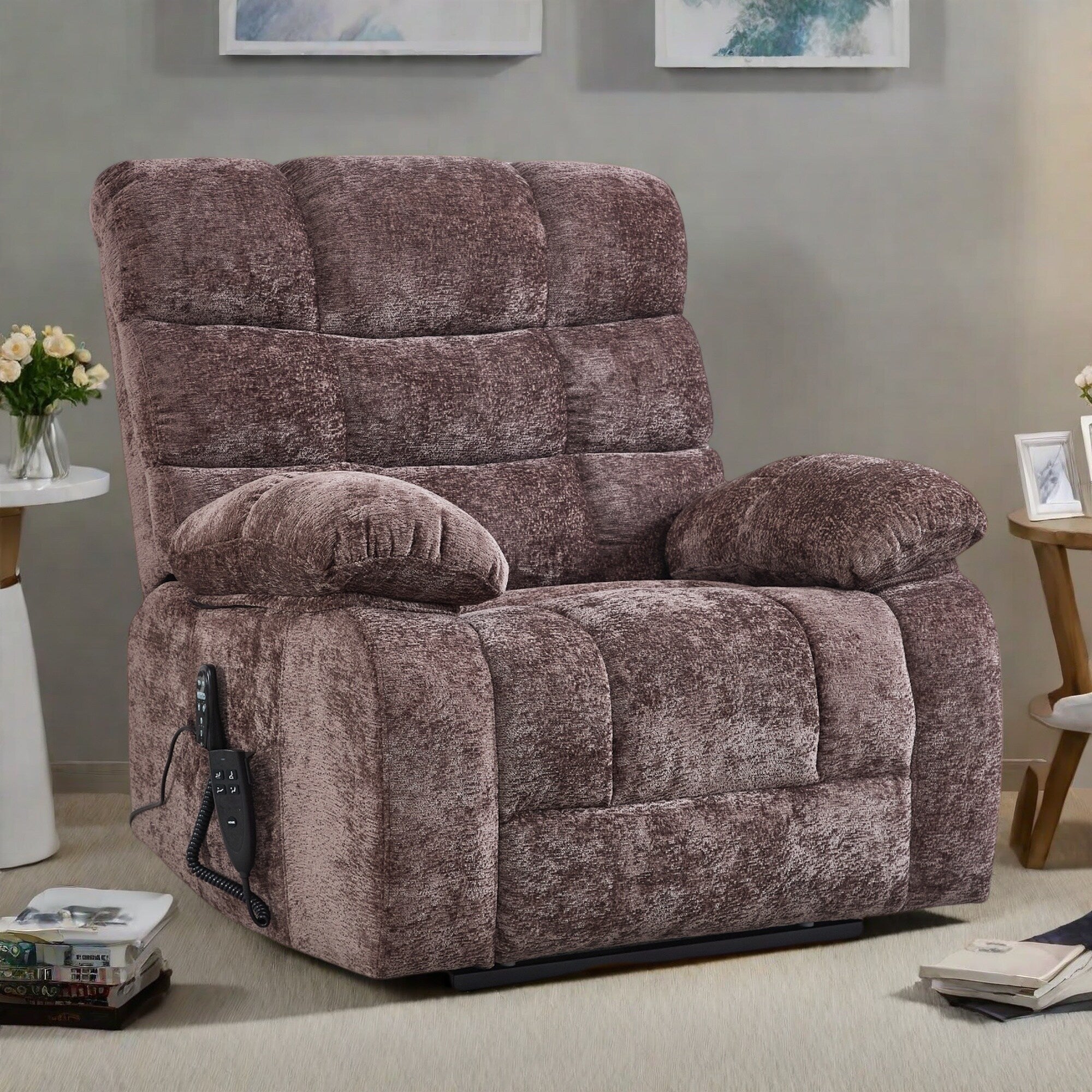 Fauteuil inclinable électrique Chenille pour grands et grands avec massage, chauffage, deux moteurs et inclinaison à 180°