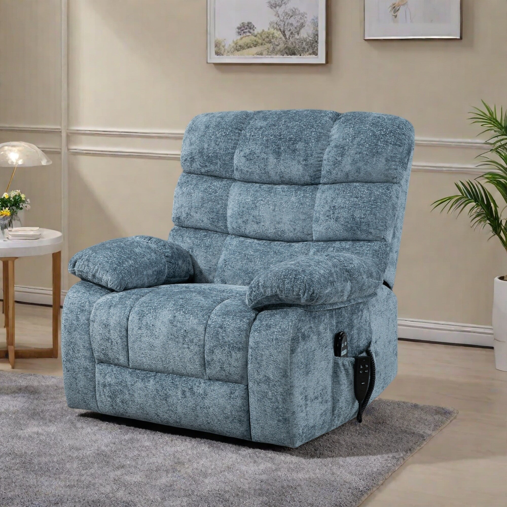 Fauteuil inclinable électrique Chenille pour grands et grands avec massage, chauffage, deux moteurs et inclinaison à 180°