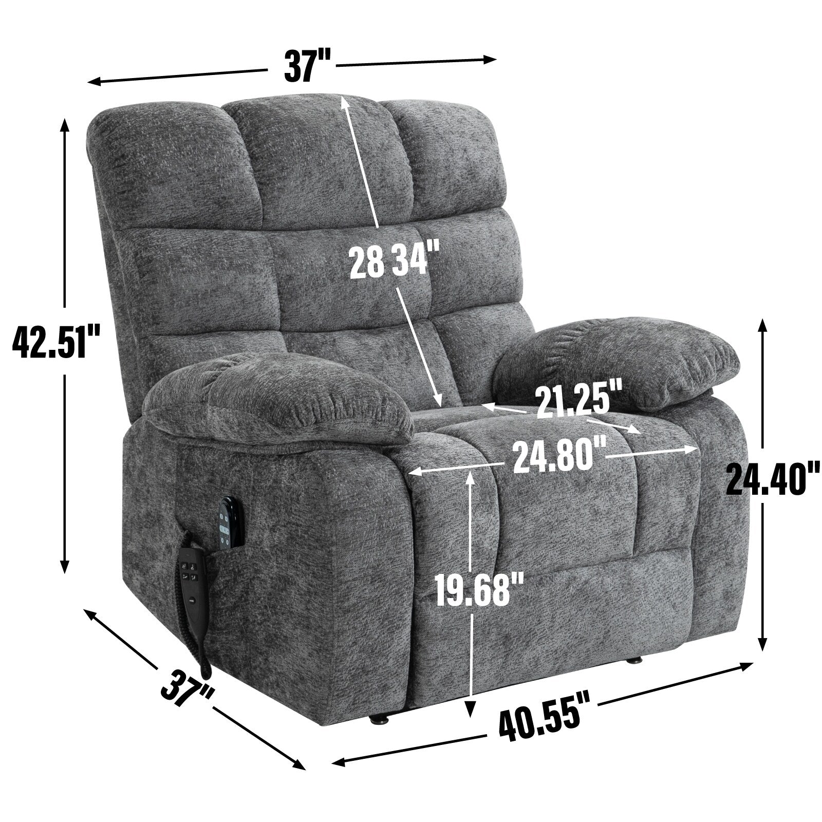 Fauteuil inclinable électrique Chenille pour grands et grands avec massage, chauffage, deux moteurs et inclinaison à 180°