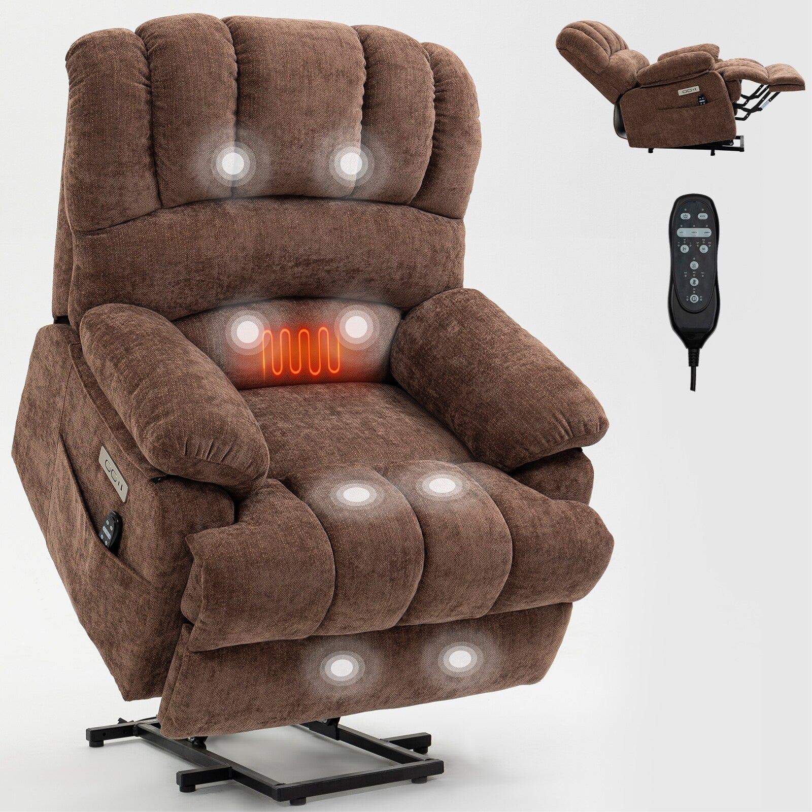 Fauteuil inclinable électrique en chenille avec massage par vibrations à 8 points