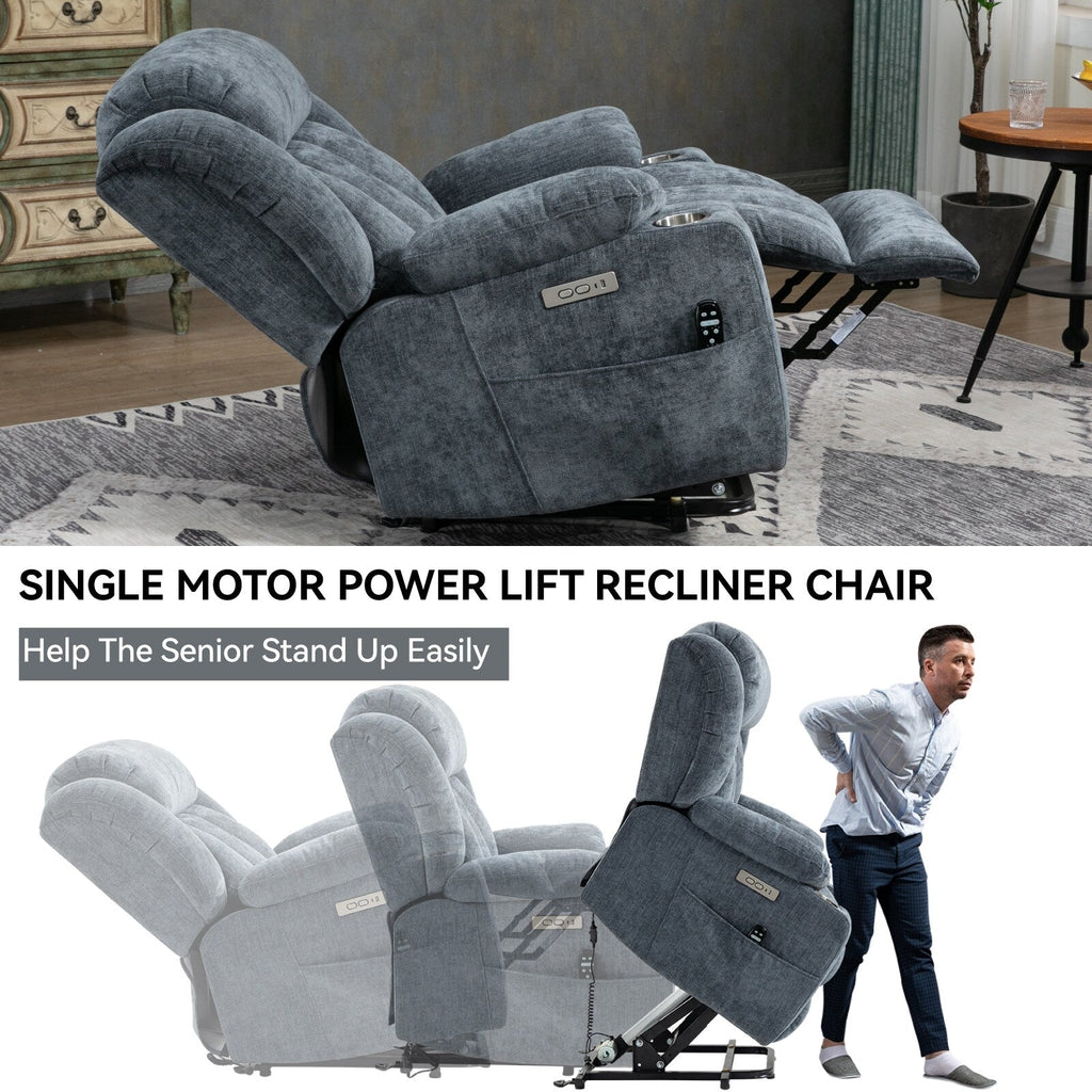 Fauteuil inclinable électrique Chenille avec massage et chauffage lombaire, deux porte-gobelets