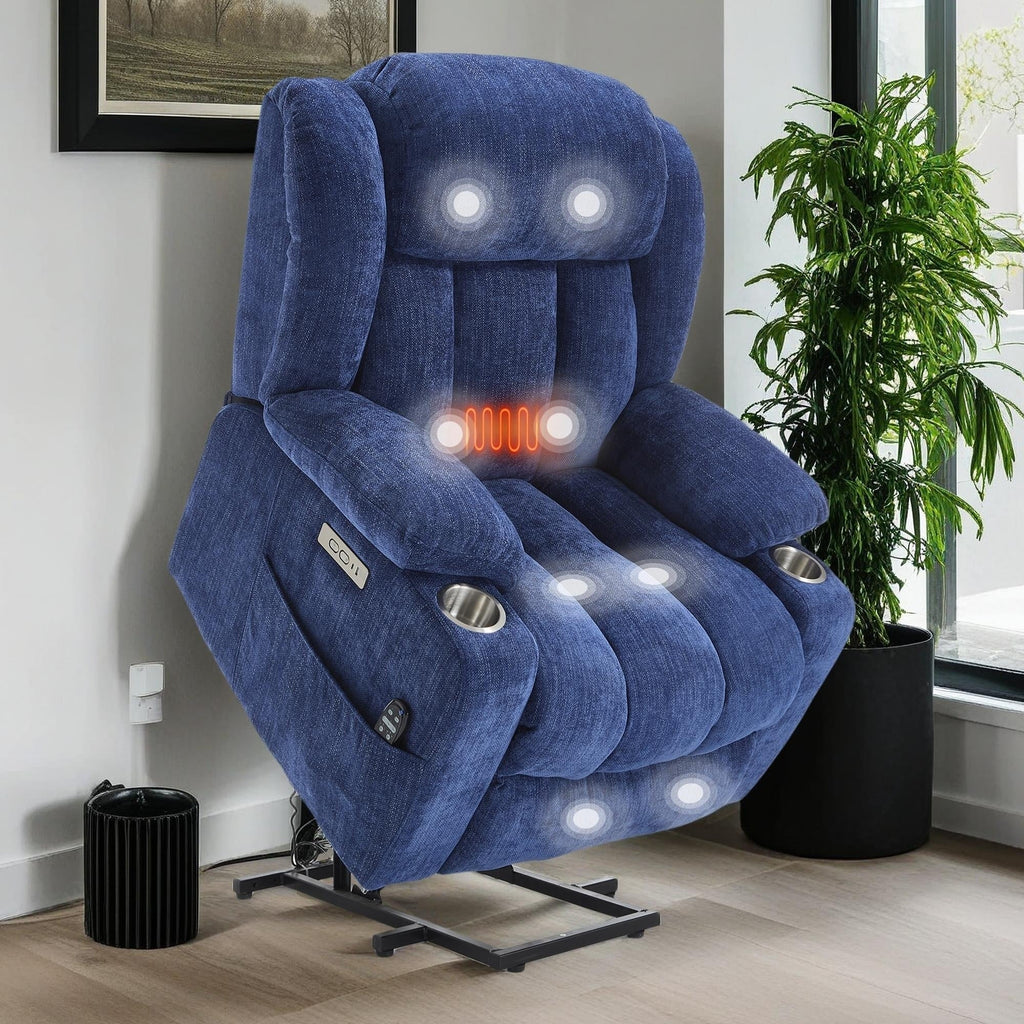 Fauteuil inclinable électrique Chenille avec massage et chauffage lombaire, deux porte-gobelets
