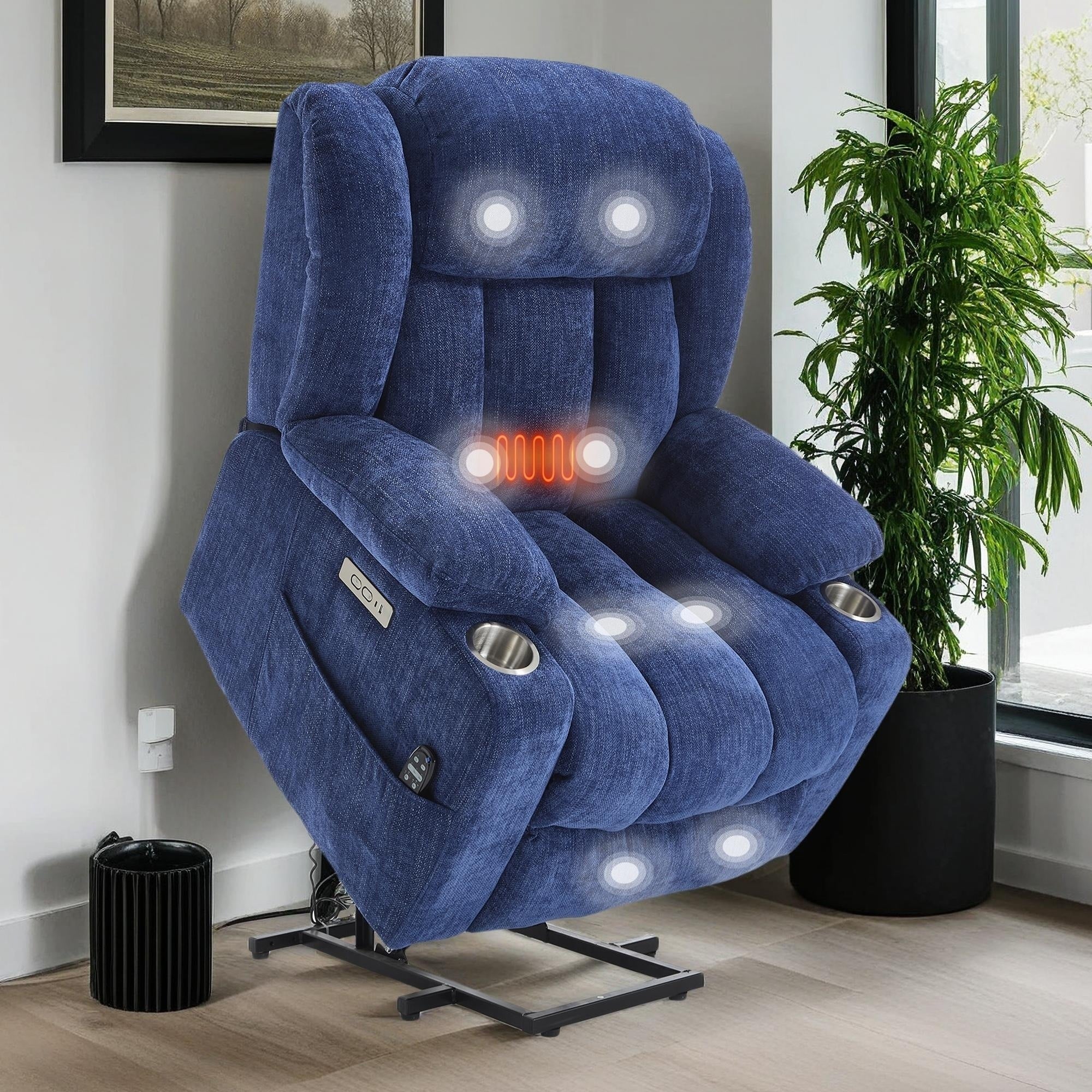 Fauteuil inclinable électrique Chenille avec massage et chauffage lombaire, deux porte-gobelets
