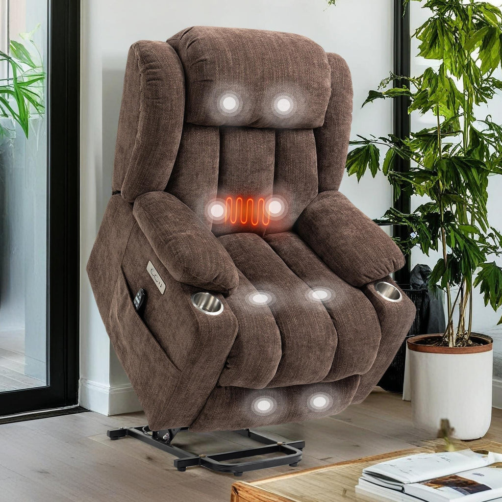 Fauteuil inclinable électrique Chenille avec massage et chauffage lombaire, deux porte-gobelets