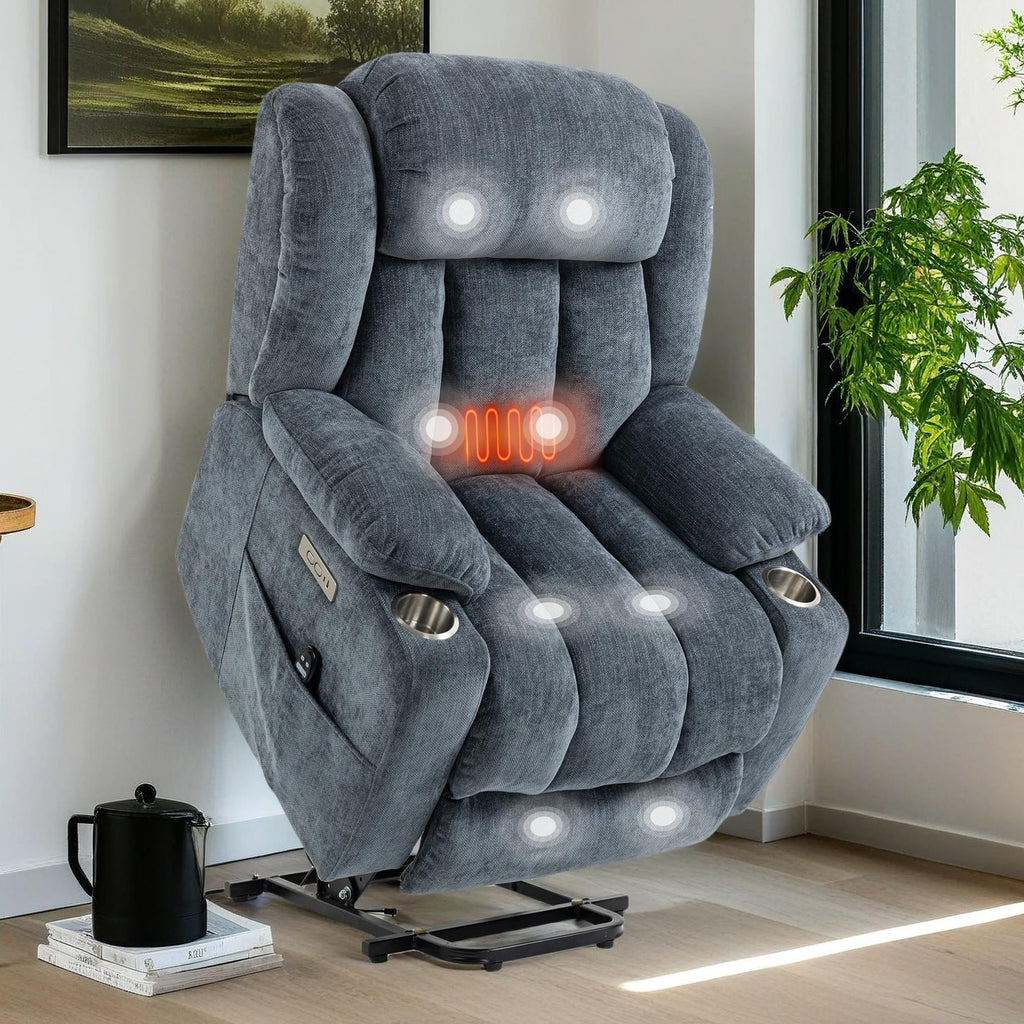 Fauteuil inclinable électrique Chenille avec massage et chauffage lombaire, deux porte-gobelets