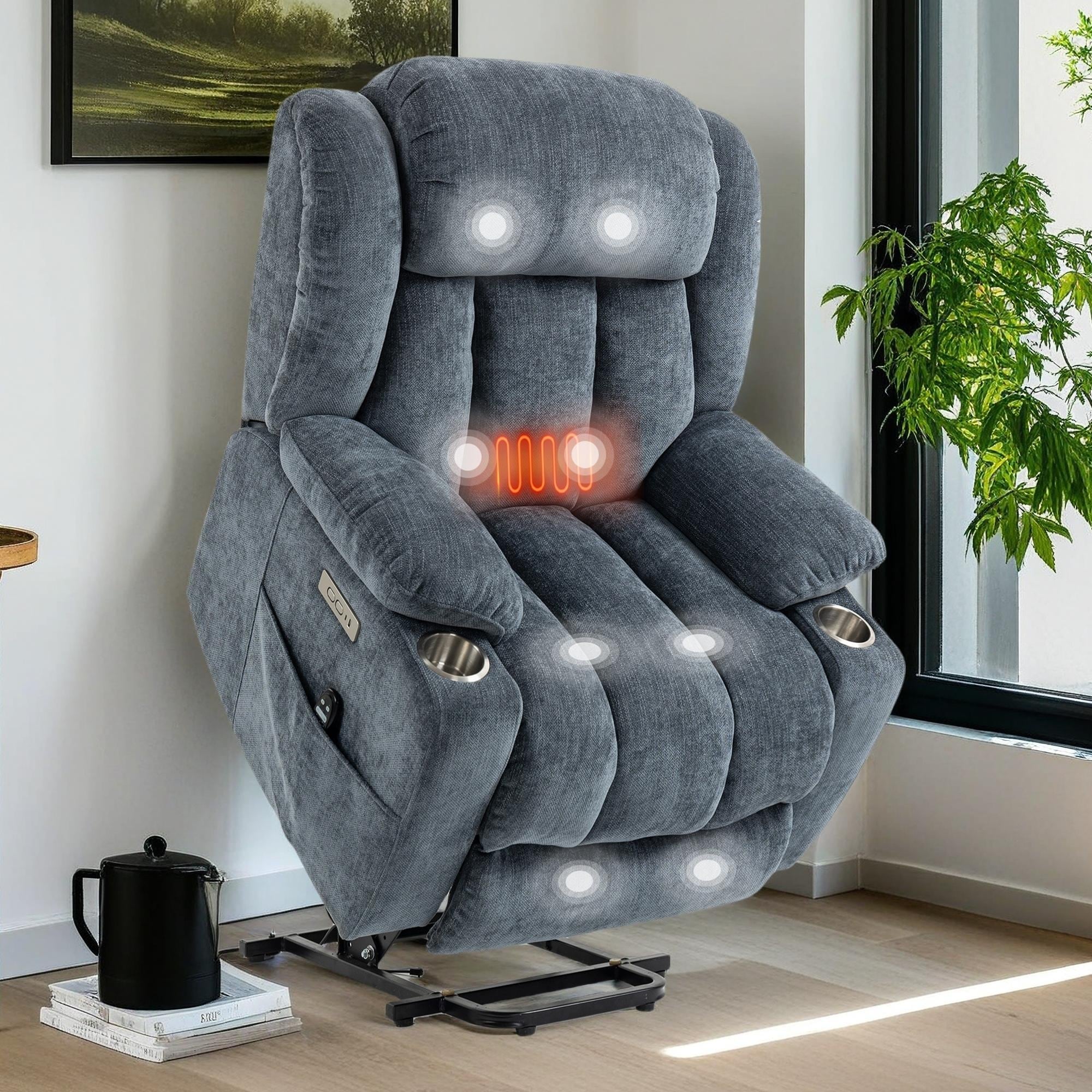 Fauteuil inclinable électrique Chenille avec massage et chauffage lombaire, deux porte-gobelets