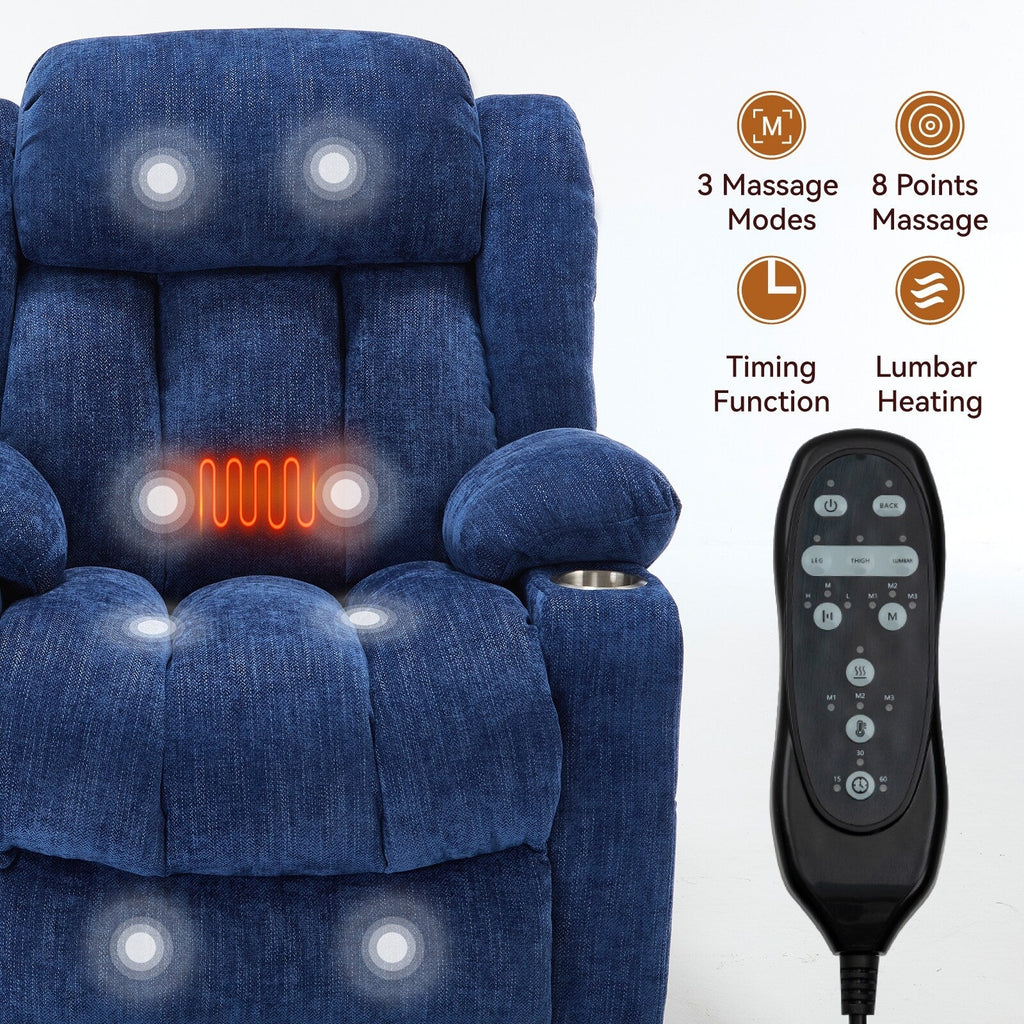 Fauteuil inclinable électrique Chenille avec massage, chauffage, port USB, Type-C et porte-gobelets
