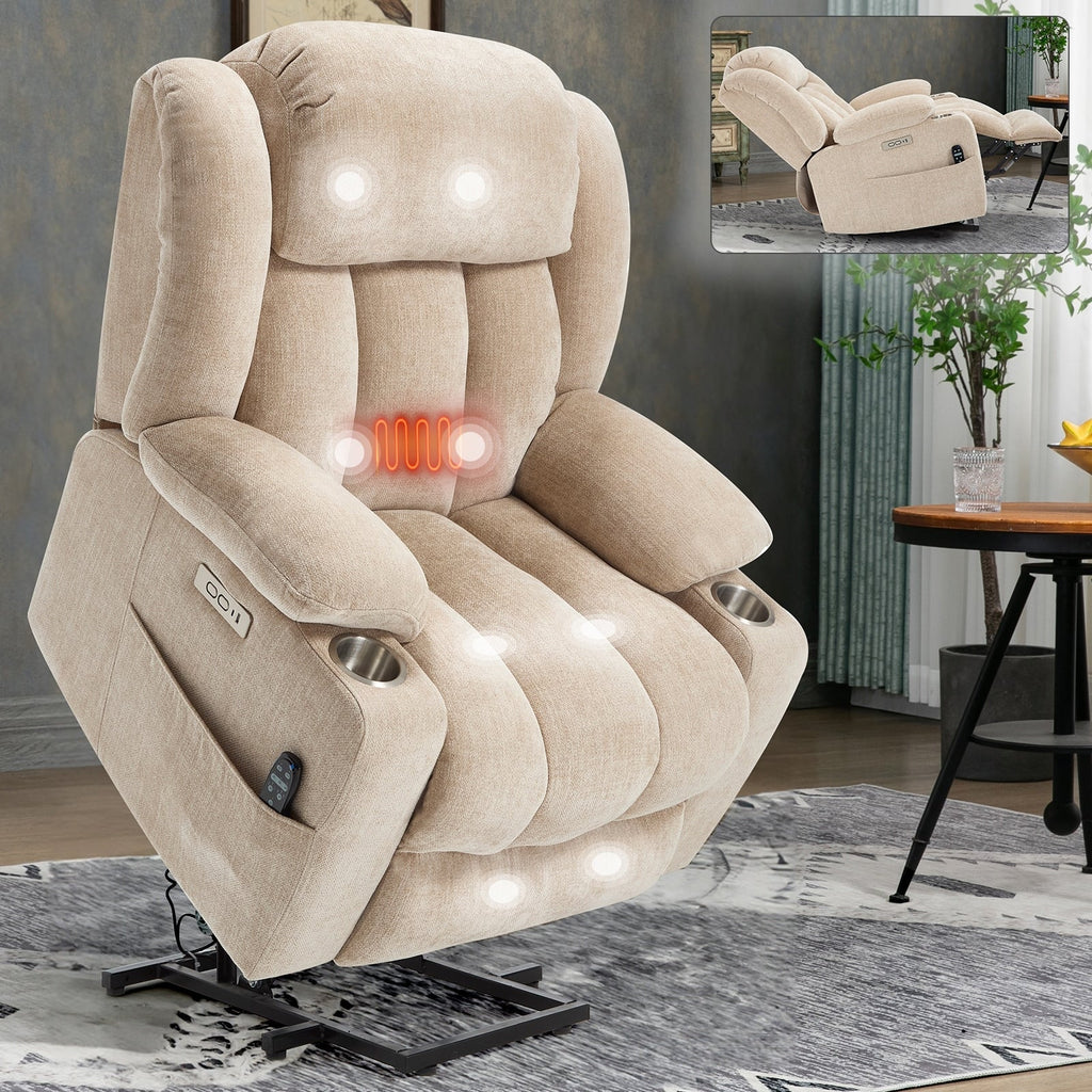 Fauteuil inclinable électrique Chenille avec massage, chauffage, port USB, Type-C et porte-gobelets