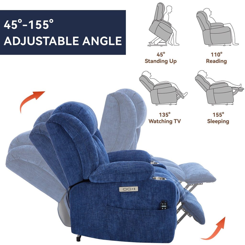 Fauteuil inclinable électrique Chenille avec massage, chauffage, port USB, Type-C et porte-gobelets
