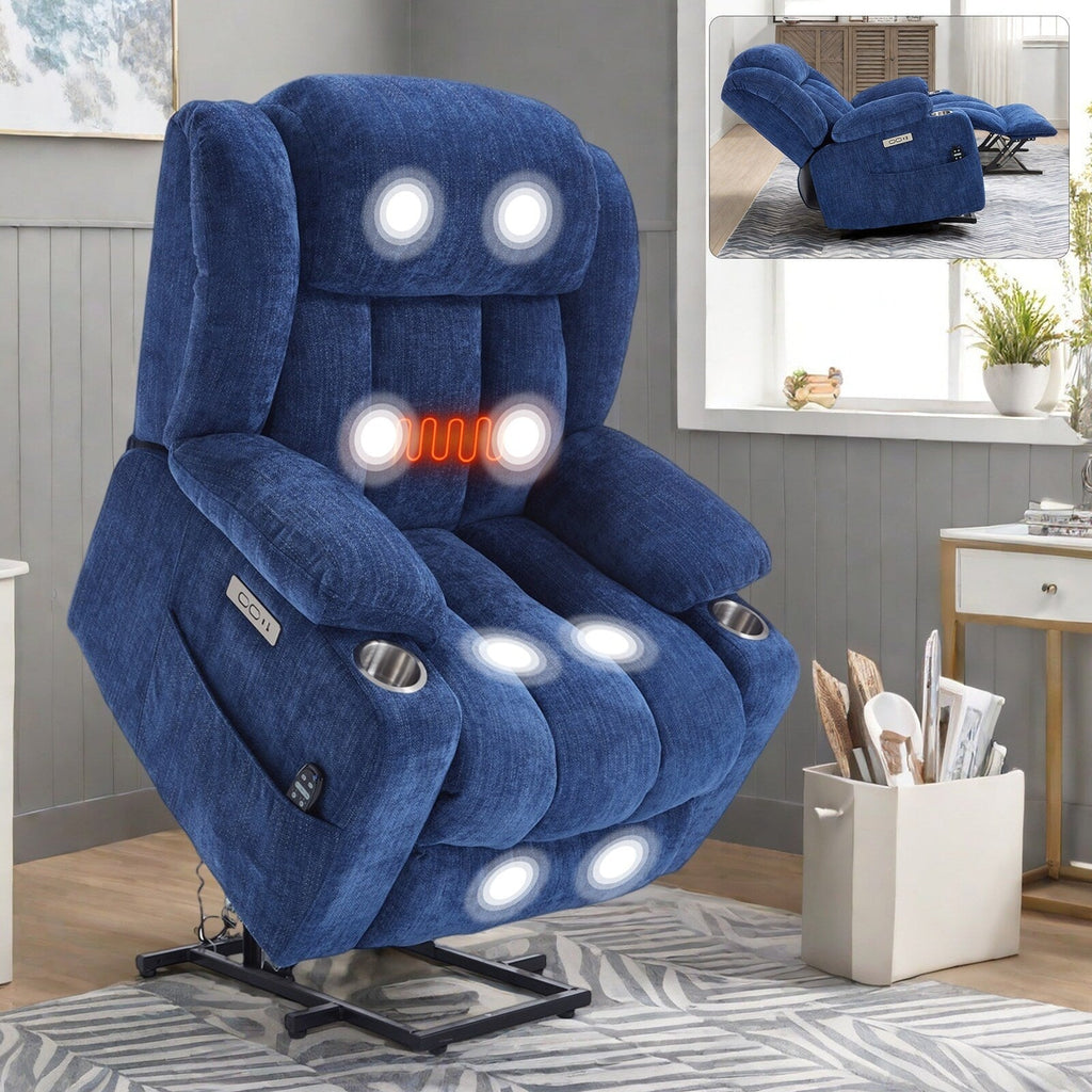 Fauteuil inclinable électrique Chenille avec massage, chauffage, port USB, Type-C et porte-gobelets