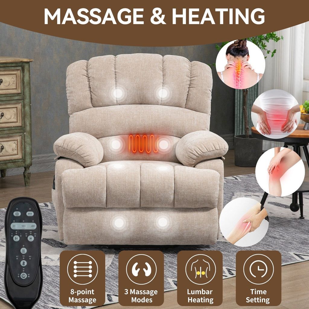 Fauteuil inclinable électrique Chenille avec massage thermique, USB, inclinaison maximale de 155°