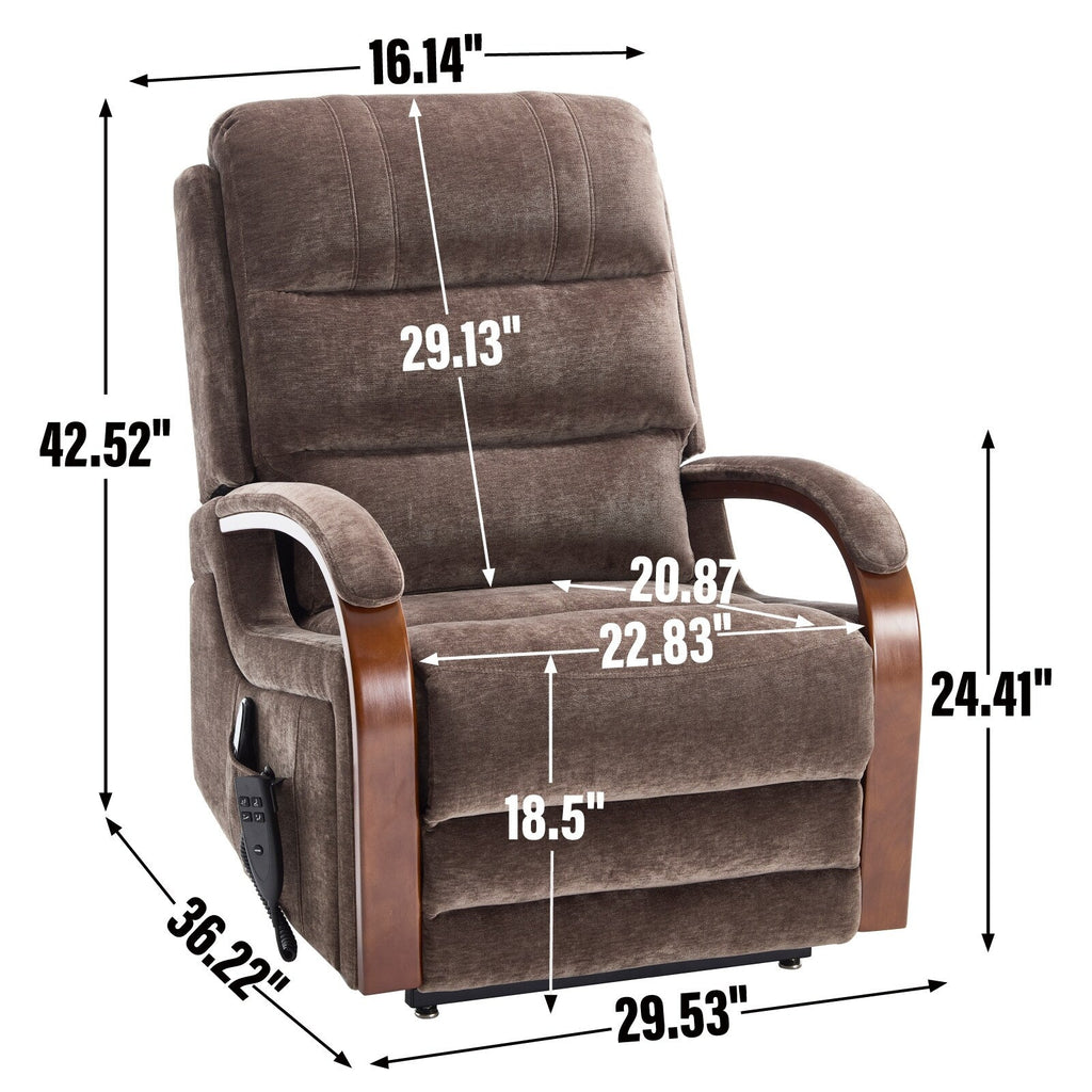 Fauteuil inclinable électrique en chenille avec massage et accoudoirs en bois