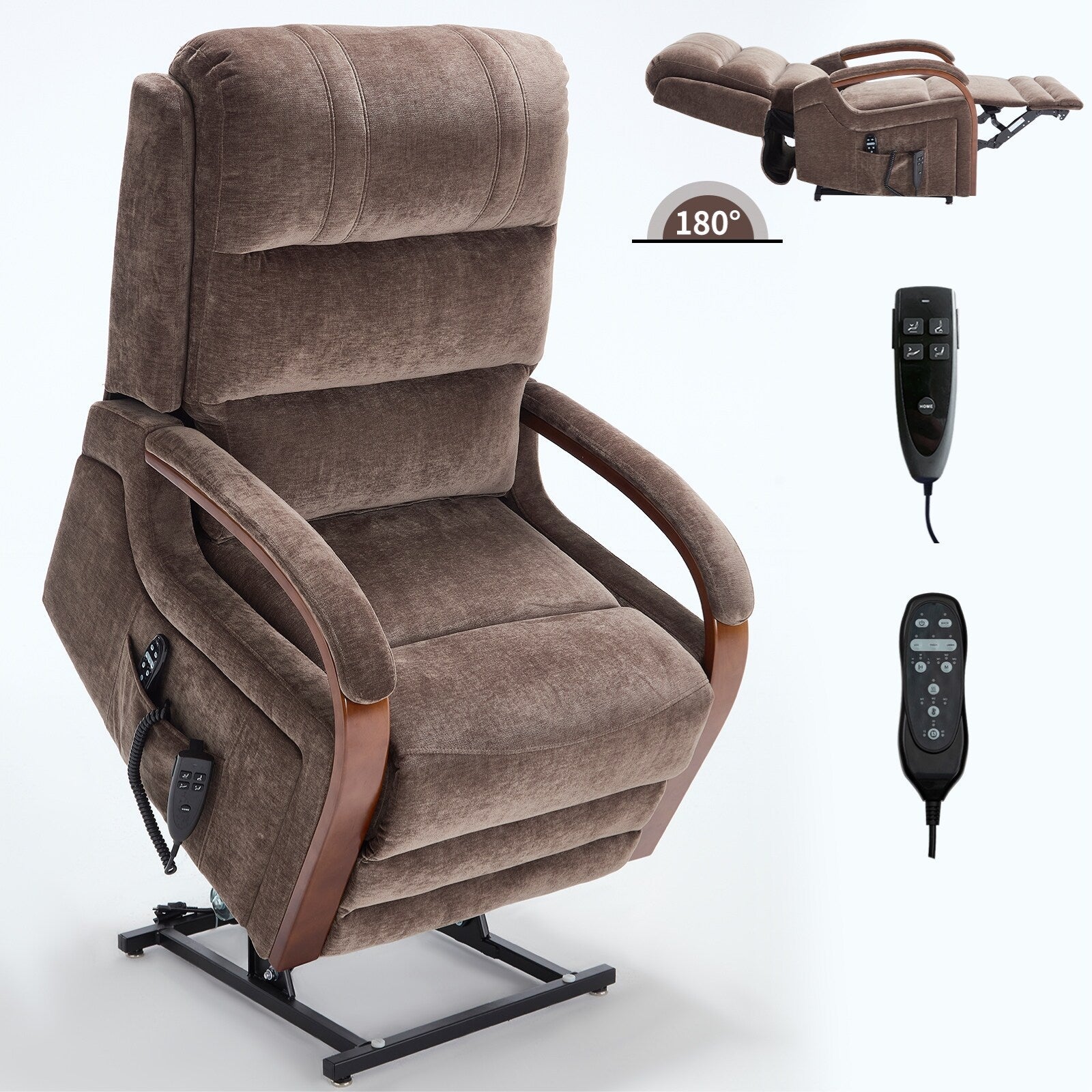 Fauteuil inclinable électrique en chenille avec massage et accoudoirs en bois