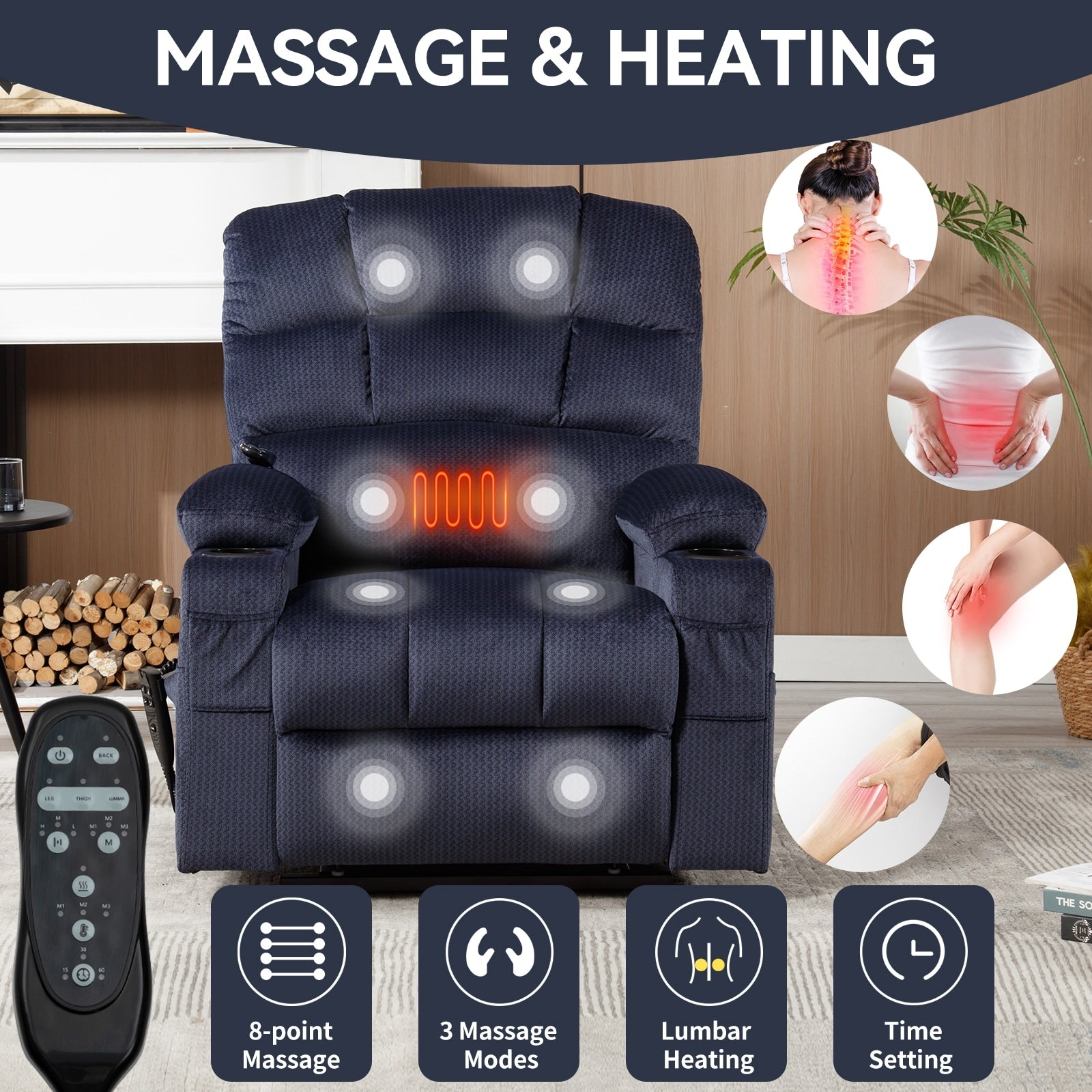 Fauteuil inclinable électrique Chenille avec massage, chauffage et porte-gobelets