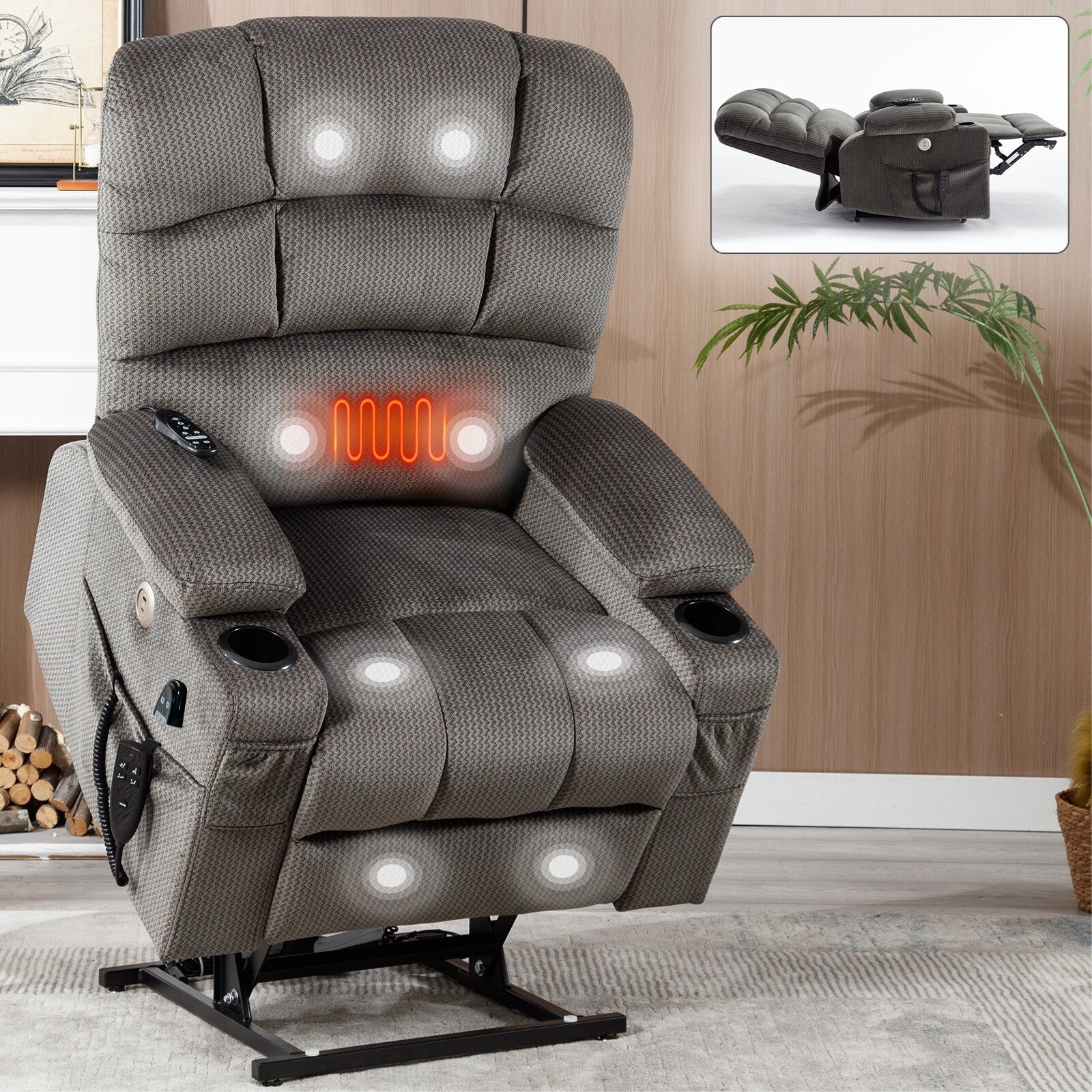 Fauteuil inclinable électrique Chenille avec massage, chauffage et porte-gobelets