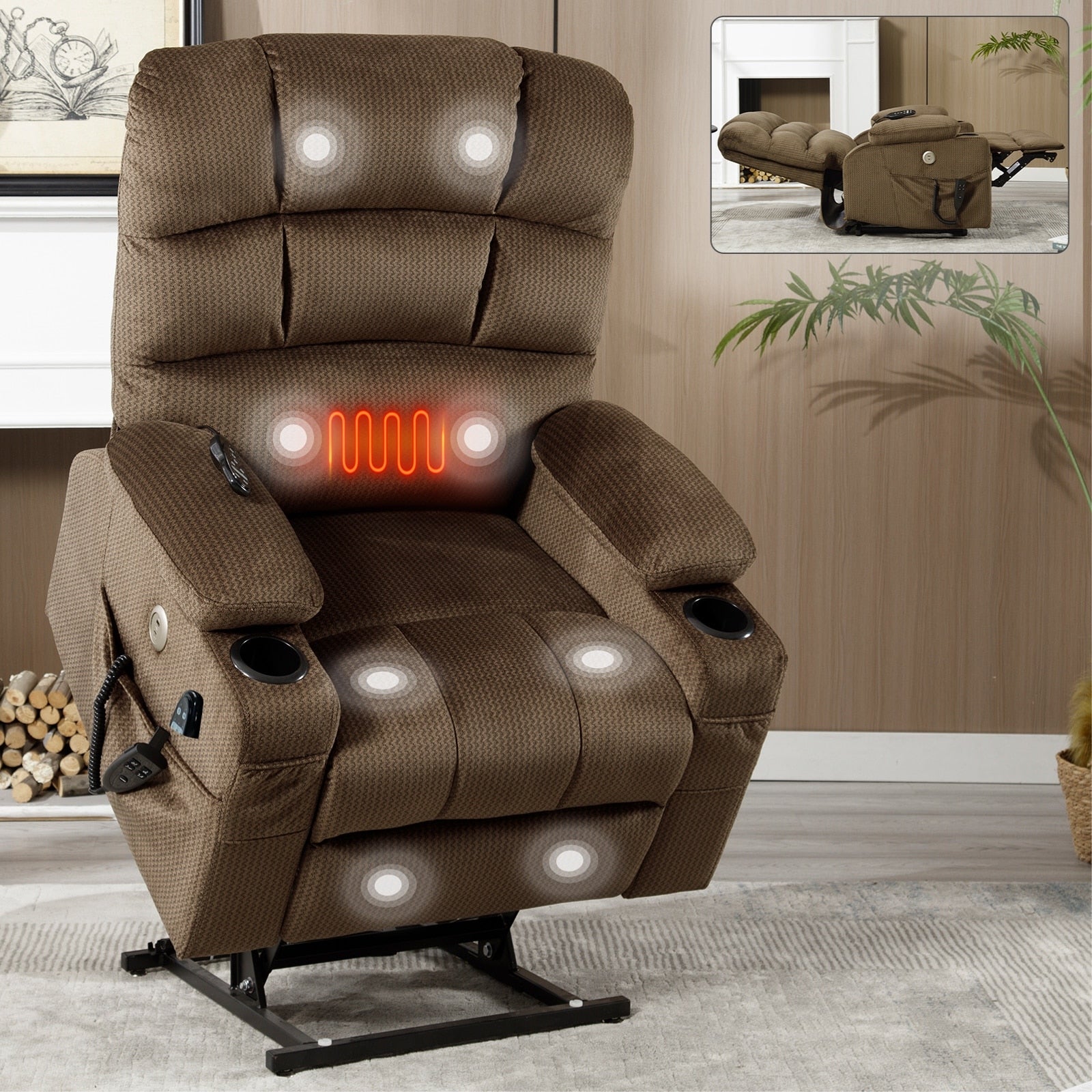 Fauteuil inclinable électrique Chenille avec massage, chauffage et porte-gobelets