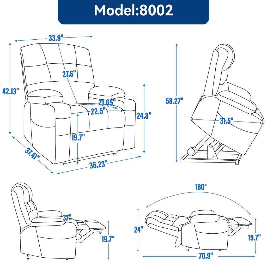 Fauteuil inclinable électrique Chenille avec massage, chauffage et porte-gobelets