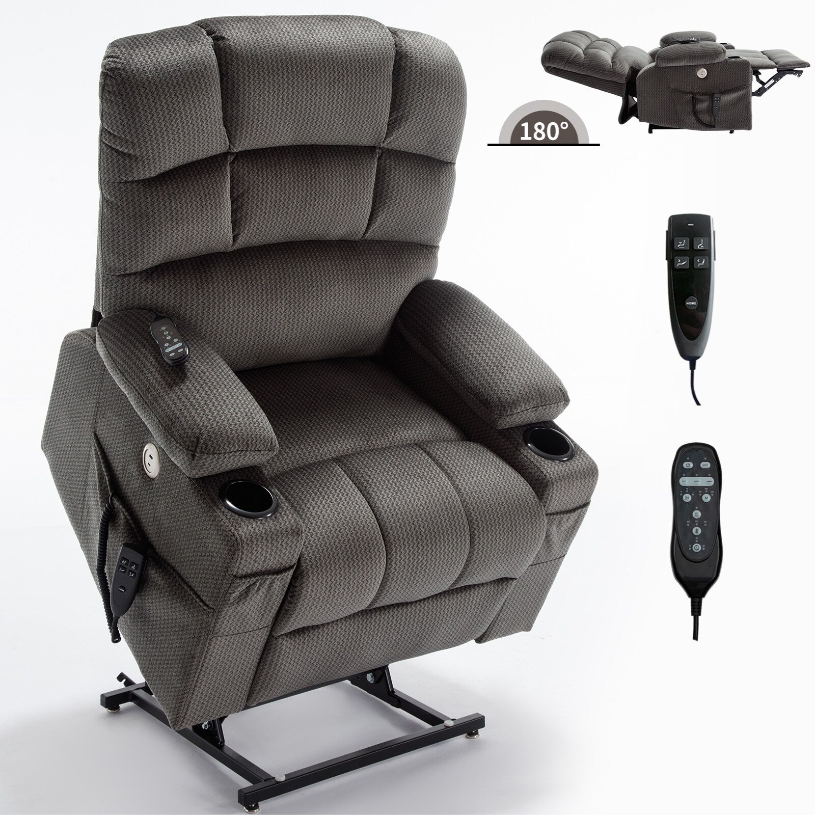 Fauteuil inclinable électrique Chenille avec massage, chauffage et porte-gobelets