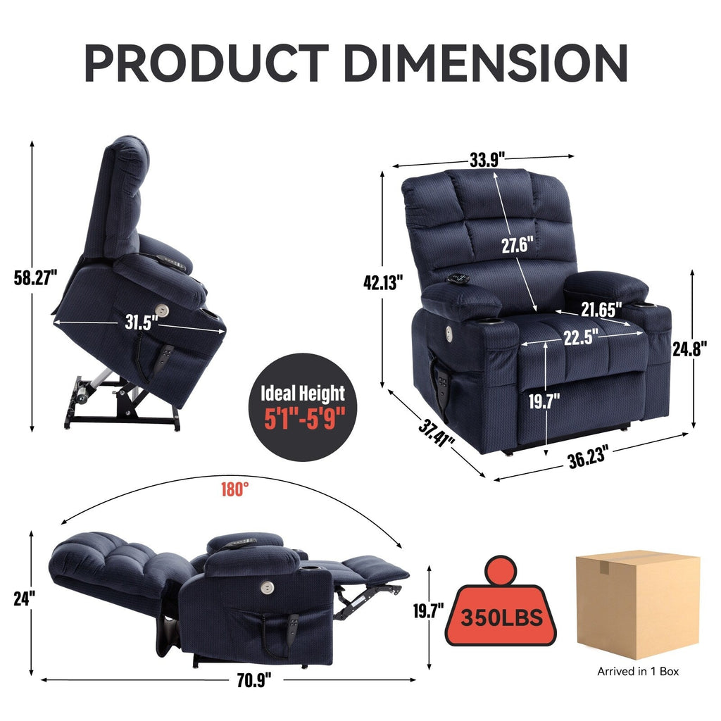 Fauteuil inclinable électrique Chenille avec massage, chauffage et porte-gobelets