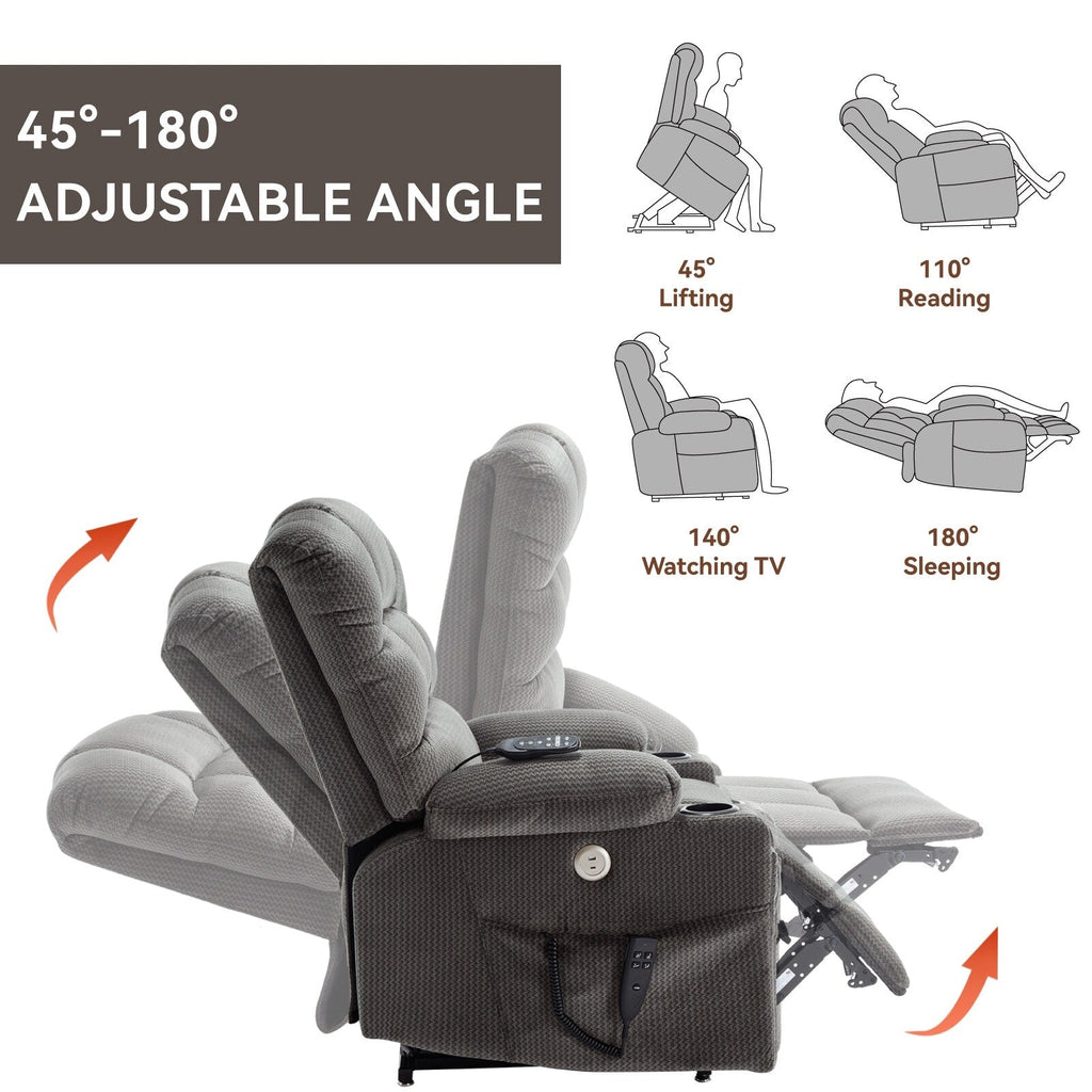 Fauteuil inclinable électrique Chenille avec massage, chauffage et porte-gobelets