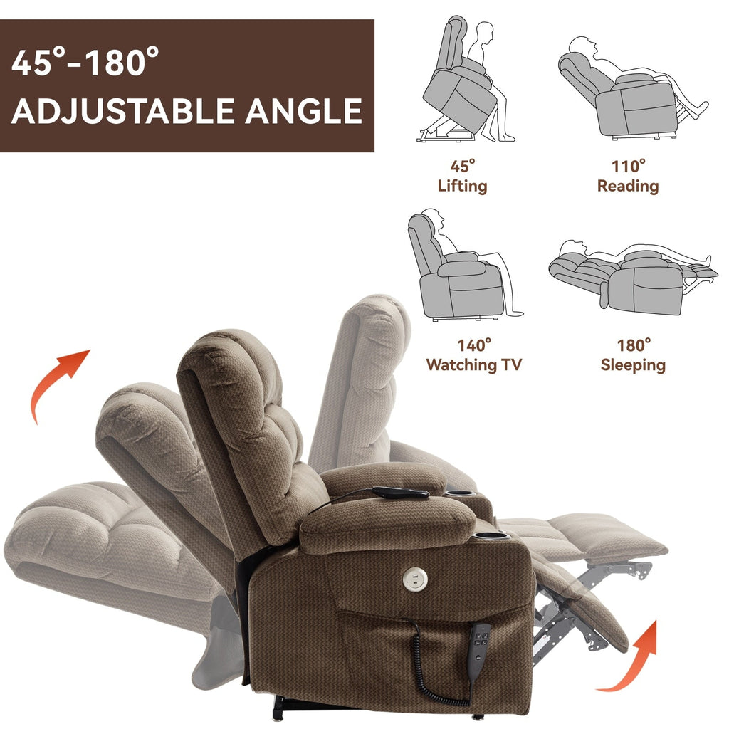 Fauteuil inclinable électrique Chenille avec massage, chauffage et porte-gobelets
