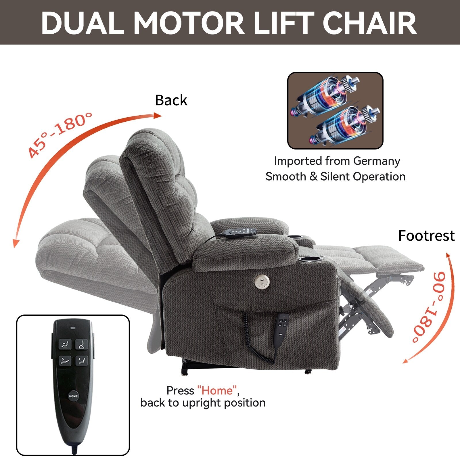 Fauteuil inclinable électrique Chenille avec massage, chauffage et porte-gobelets