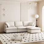 Canapé sectionnel en chenille avec pouf, ensemble de canapés nuage en forme de L avec coussins décoratifs, combinaison libre, 4 places modulaires rembourrées