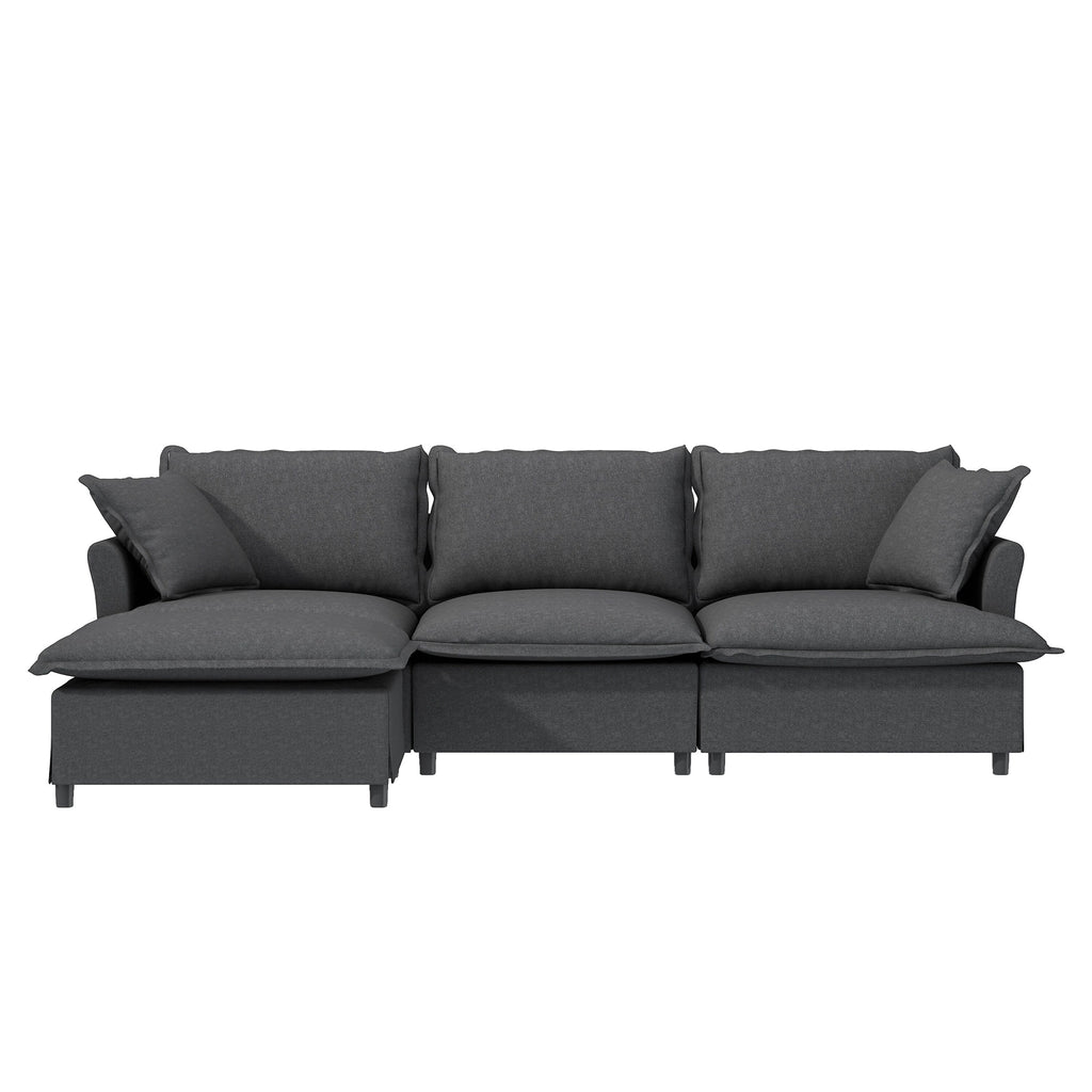Canapé sectionnel en chenille avec pouf, ensemble de canapés nuage en forme de L avec coussins décoratifs, combinaison libre, 4 places modulaires rembourrées