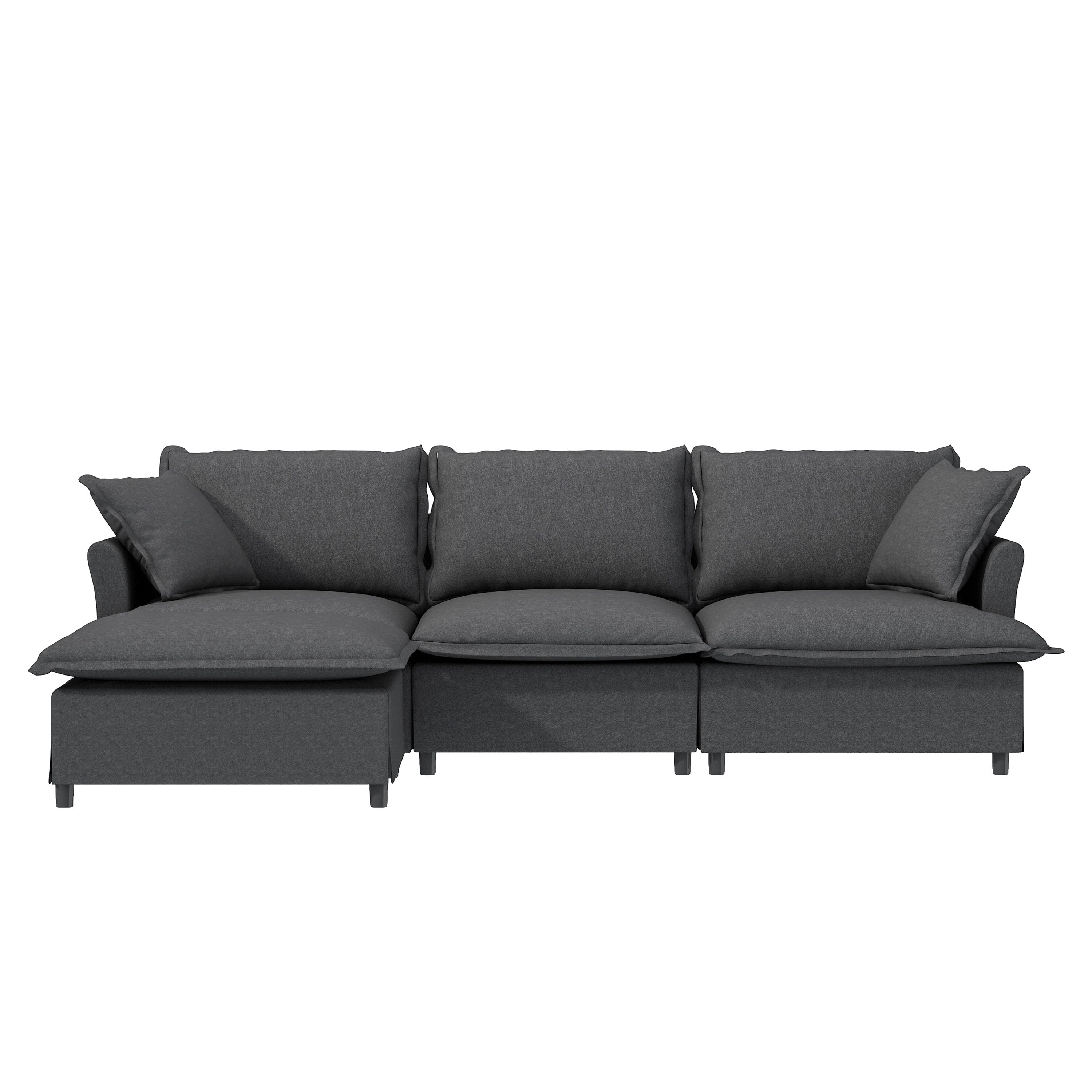 Canapé sectionnel en chenille avec pouf, ensemble de canapés nuage en forme de L avec coussins décoratifs, combinaison libre, 4 places modulaires rembourrées