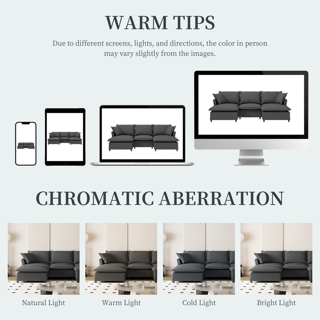 Canapé sectionnel en chenille avec pouf, ensemble de canapé-lit nuage en U avec oreillers, combinaison libre, modulable 5 places rembourré