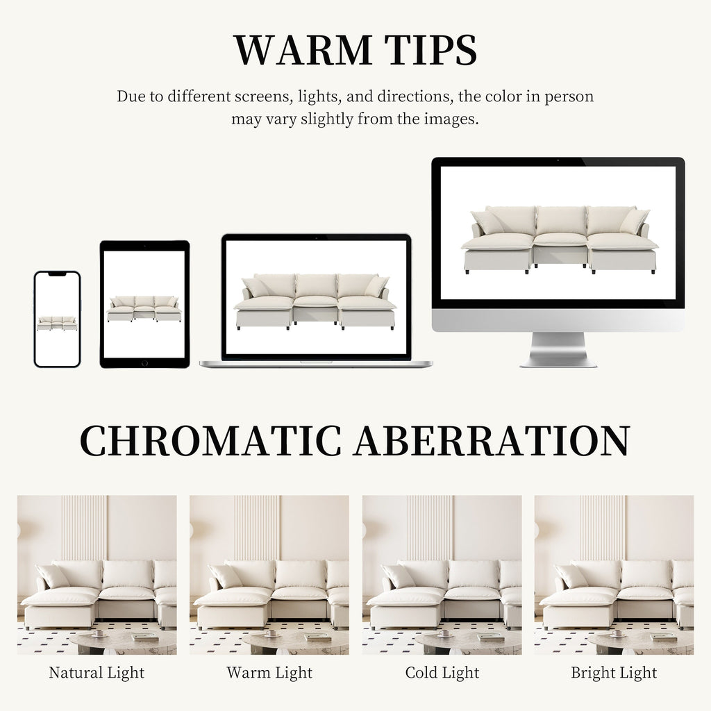 Canapé sectionnel en chenille avec pouf, ensemble de canapé-lit nuage en U avec oreillers, combinaison libre, modulable 5 places rembourré