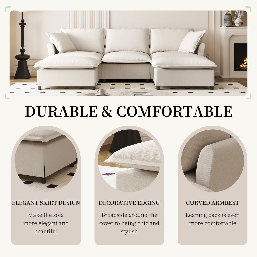 Canapé sectionnel en chenille avec pouf, ensemble de canapé-lit nuage en U avec oreillers, combinaison libre, modulable 5 places rembourré