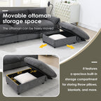 Canapé sectionnel en chenille avec pouf de rangement et poches, support de téléphone réglable, assise large, ensemble de canapé en L avec chargeur USB