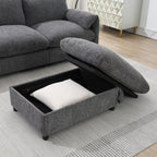 Canapé sectionnel en chenille avec pouf de rangement et poches, support de téléphone réglable, assise large, ensemble de canapé en L avec chargeur USB