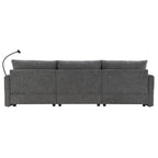 Canapé sectionnel en chenille avec pouf de rangement et poches, support de téléphone réglable, assise large, ensemble de canapé en L avec chargeur USB