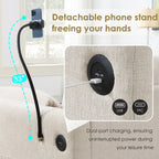 Canapé sectionnel en chenille avec pouf de rangement et poches, support de téléphone réglable, assise large, ensemble de canapé en L avec chargeur USB