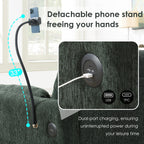 Canapé sectionnel en chenille avec pouf de rangement et poches, support de téléphone réglable, assise large, ensemble de canapé en L avec chargeur USB