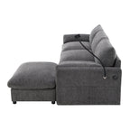 Canapé sectionnel en chenille avec pouf de rangement et poches, support de téléphone réglable, assise large, ensemble de canapé en L avec chargeur USB