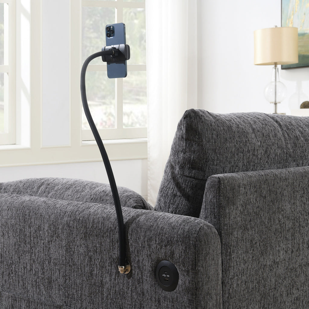 Canapé sectionnel en chenille avec pouf de rangement et poches, support de téléphone réglable, assise large, ensemble de canapé en L avec chargeur USB