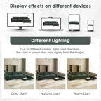 Canapé sectionnel en chenille avec pouf de rangement et poches, support de téléphone réglable, assise large, ensemble de canapé en L avec chargeur USB