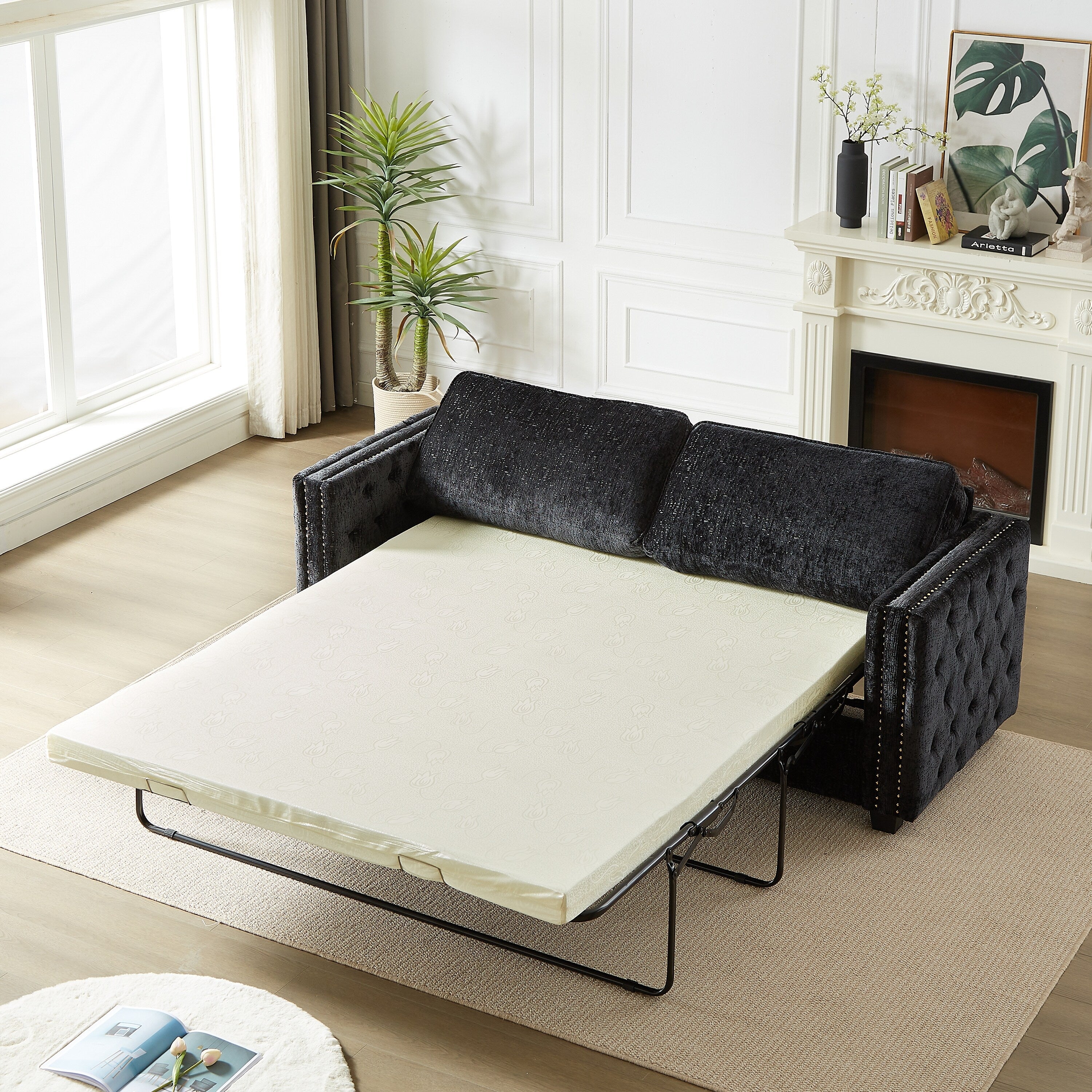 Canapé-lit en chenille avec matelas en mousse à mémoire de forme