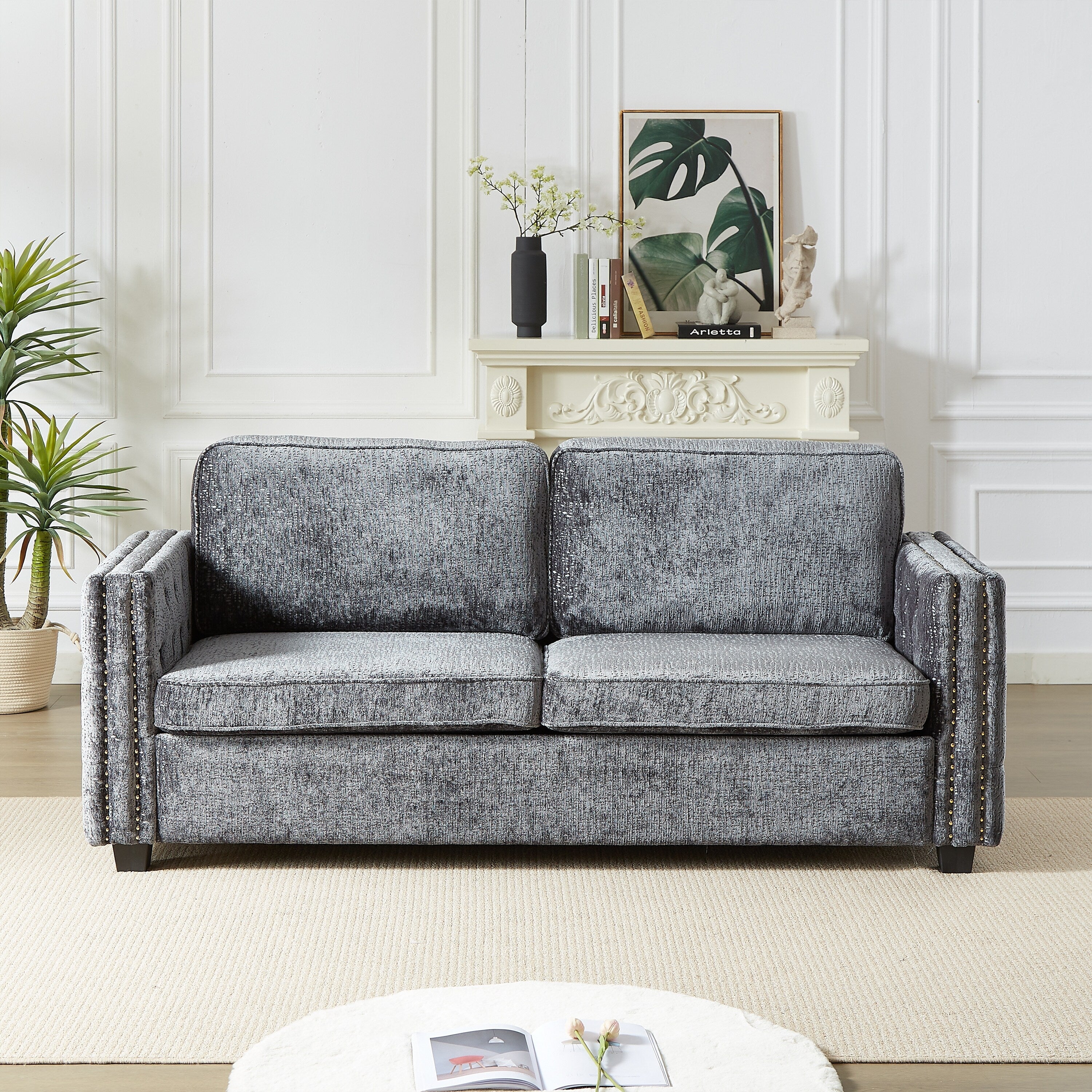 Canapé-lit en chenille avec matelas en mousse à mémoire de forme