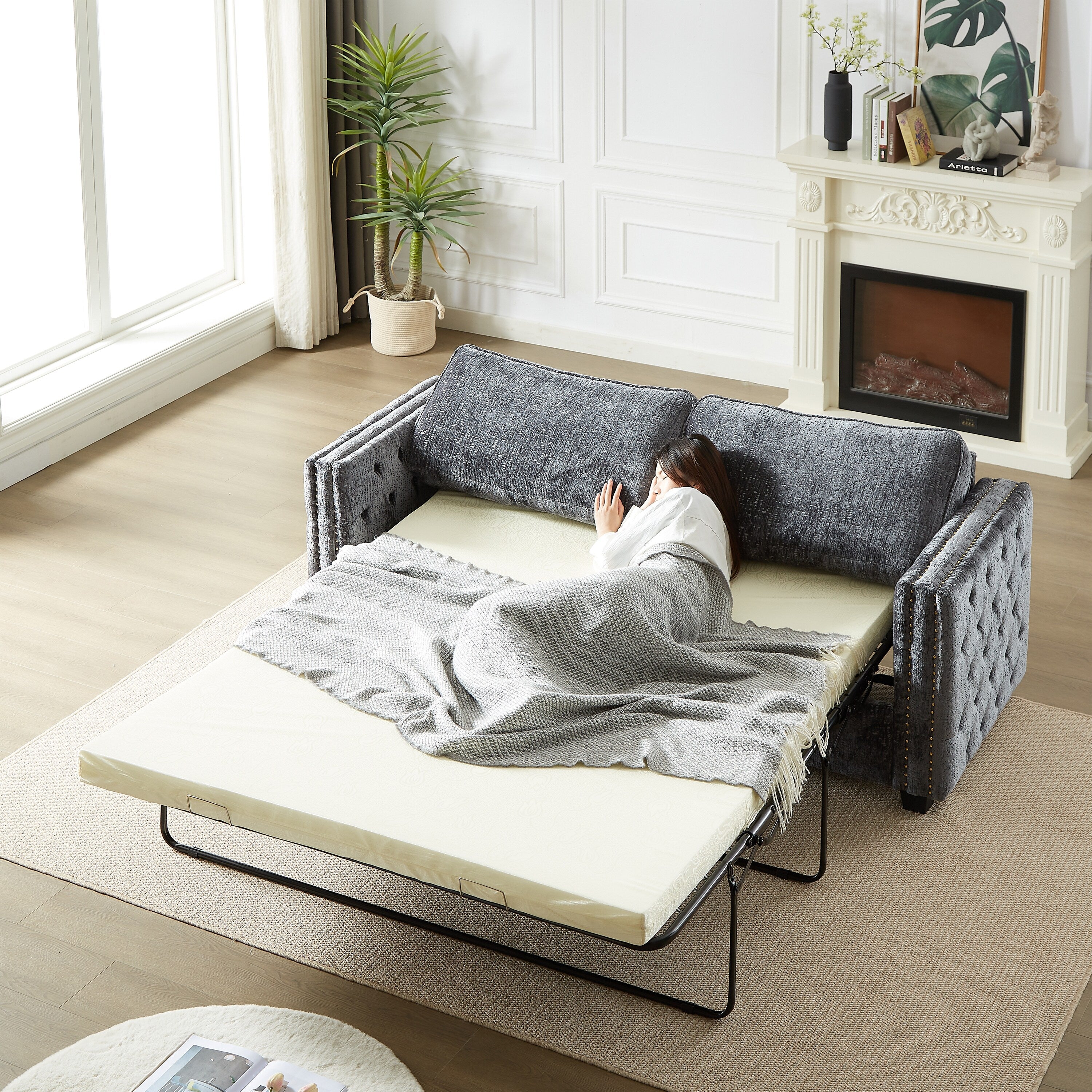 Canapé-lit en chenille avec matelas en mousse à mémoire de forme