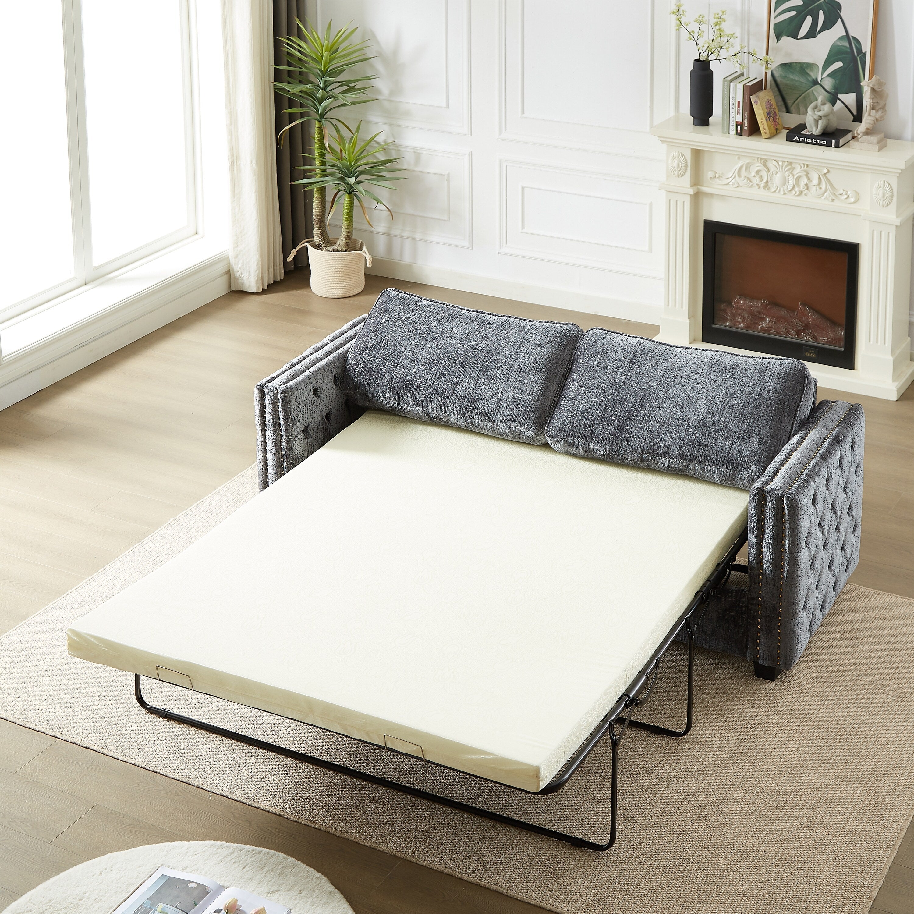 Canapé-lit en chenille avec matelas en mousse à mémoire de forme