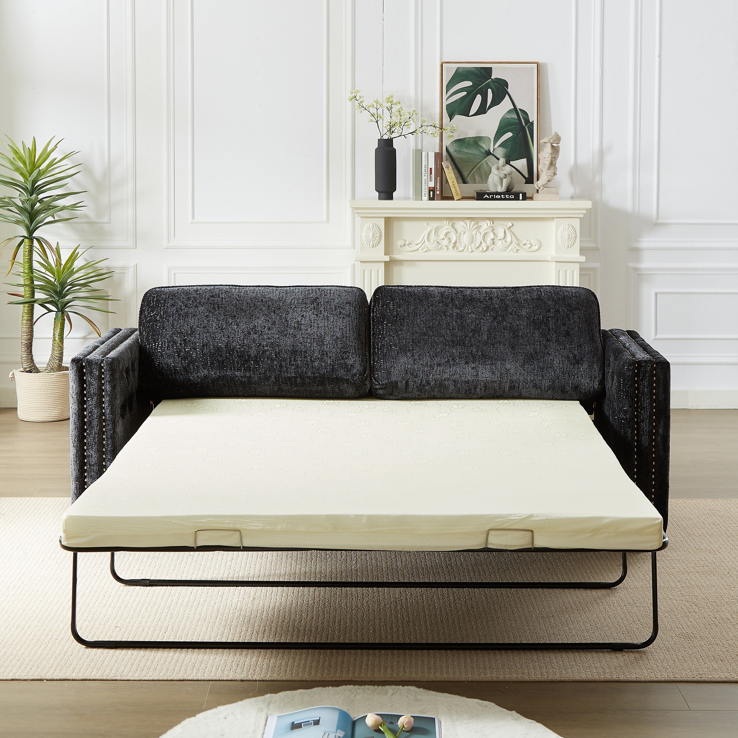 Canapé-lit en chenille avec matelas en mousse à mémoire de forme